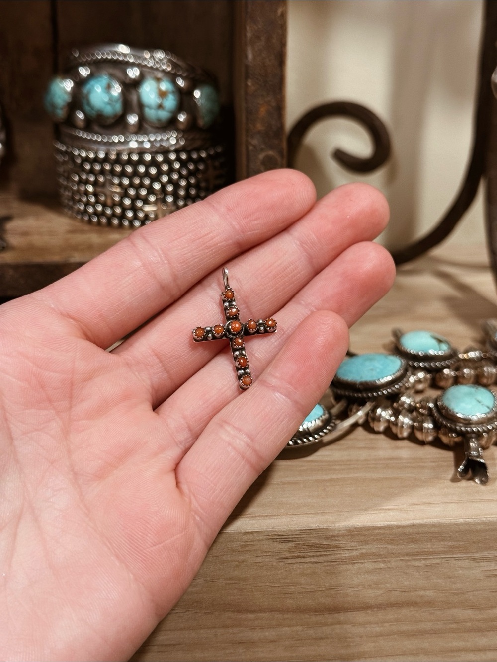 NA Genuine Coral Cross Pendant